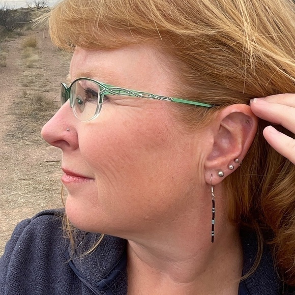 Turquoise and Black Simple Beaded Earrings - Picture 6 of 6